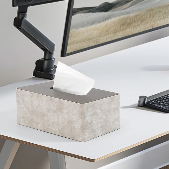 Скляниця для серветок з дерева та металу, 24x12x9 см, сіра, для дому, ванної кімнати, офісу