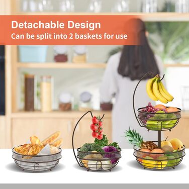 Металева фруктова тарілка Bomclap з 2 ярусами - кошик для фруктів з тримачем для бананів, бронзовий колір