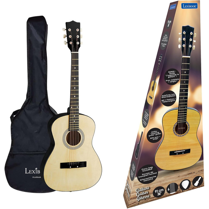 Акустична гітара Lexibook K2200: 36'', дерево, нейлонові струни, з чохлом та інструкцією
