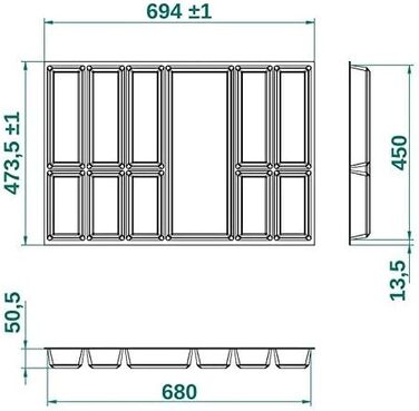 Органайзер для столових приборів Orga-Box сріблясто-сірий для шухляди 80 см (473,5 x 694 мм) Nobilia, Besteckkasten III