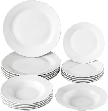 Набір посуду Baroni Home на 6 осіб: 18 предметів (тарілки, супові тарілки, десертні тарілки), стиль Лотос, порцеляна