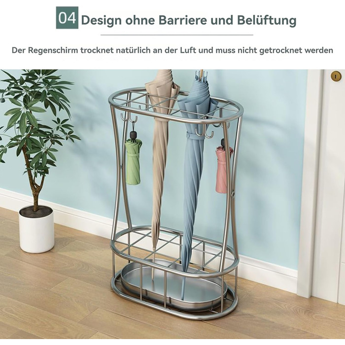 Металева підставка для парасоль та тростинок Shakub, 2 слоти, срібляста, 25x25x50 см