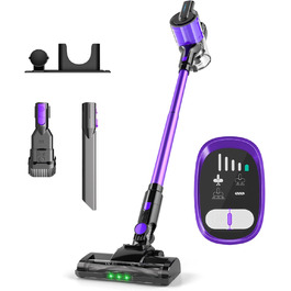 Бездротовий акумуляторний пилосос Hearten 4-в-1 з LED дисплеєм та антизаплутувальною насадкою, сенсорне управління, для видалення шерсті тварин, килимів та твердих поверхонь (фіолетовий)