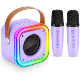Караоке машина Spinosaurus для дітей з 2 мікрофонами, Bluetooth, LED-підсвічуванням. Ідеально для свят та подарунків (пурпурно-червоний)