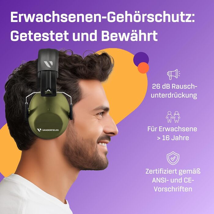Навушники захисні Vanderfields Premium - шумопоглинання 33.2 dB - для дорослих та підлітків - рожевий (армійний зелений, 2 шт.)