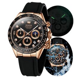 Годинники чоловічі OLEVS Chronograph кварцові, світловідбиваючі, золото-чорний колір, для стилю та відпочинку