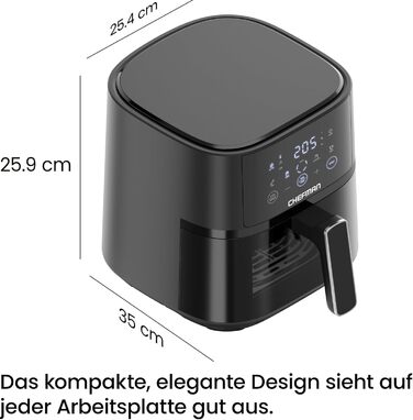 Chefman 3.75L Air Fryer - Compact Hot Air Fryer with Hi-Fry Technology, Window, Touch Controls, Non-Stick Coating, Dishwasher Safe - Black