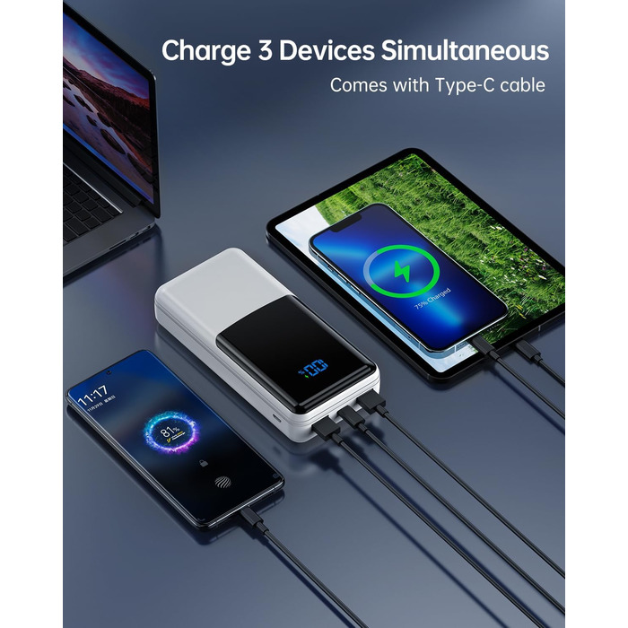 Power Bank Coblob 27000mAh з LED дисплеєм: швидка зарядка 30W USB-C, 3 виходи, 2 входи для смартфонів, планшетів, AirPods та іншого