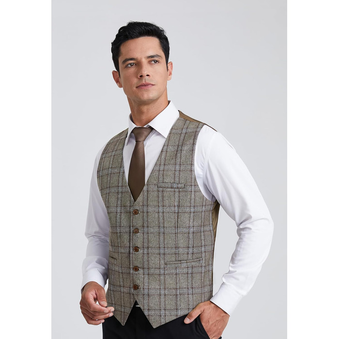 Чоловіча жилетка HISDERN в клітинку, класична, з бавовни, для весілля, в стилі 'Hahnentritt', під костюм (3XL, сірий/коричневий)