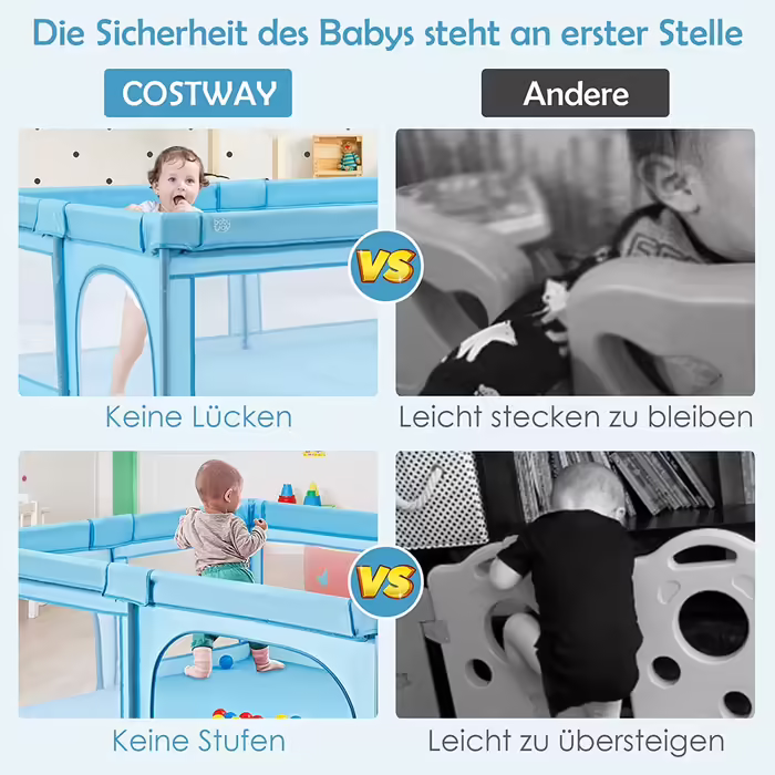 COSTWAY 205 x 147cm Playpen for Baby with Mattress, Foldable Baby Playpen, Playard with 50 Balls, 2 Doors, Breathable Mesh & Zipper, Play Tent for Infants & Toddlers (Dark Grey)