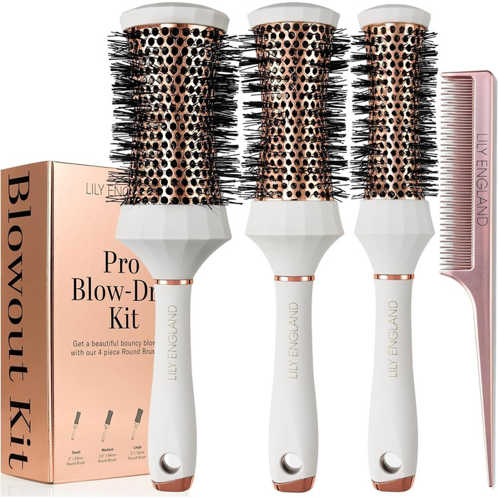 Набір гребінців Lily England Runde: 4 шт. Професійний набір для укладки волосся, 3 круглі гребінці та гребінь, подарунковий набір для жінок