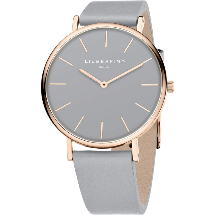 Годинник Liebeskind Berlin для жінок – 38 мм, круглий корпус – кварцовий годинник з шкіряним ремінцем – водостійкий 5ATM – для щоденного використання & стильний (Рожеве золото / Світло-сірий)
