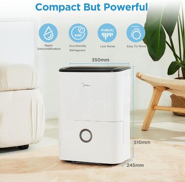 Зволожувач повітря Midea DF-20DEN7-WF, 20л/24г, 100м³, білий, з Wi-Fi, таймер 24г, бак 3л