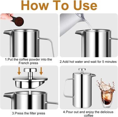 Френч-прес HOTUT 350 мл з нержавіючої сталі, термокава, для дому, подорожей, кемпінгу