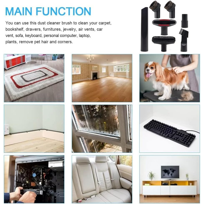 Набір насадок для пилососа BUZIFU 7 шт. 32-35 мм: універсальні насадки для меблів, матраців та щілин. Сумісні з Kärcher, Miele, Siemens, AEG, Bosch, Panasonic, Philips.