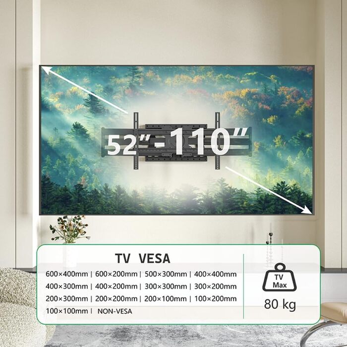 Настінний кріплення для телевізора XTRARM TiTon, 120 см, поворотне, 40 кг, VESA max. 400x400 мм, чорний