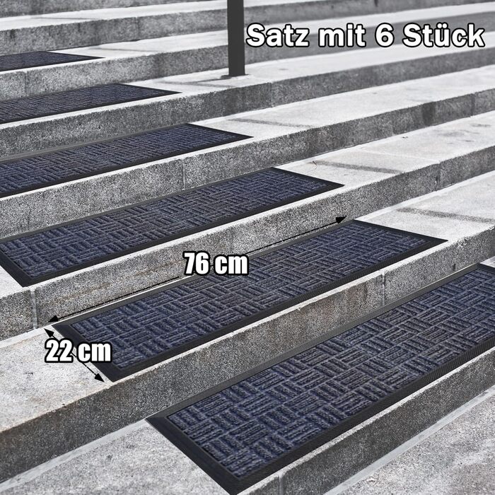 Гумові килимки для сходинок Aucuda (6 шт), 76x22 см, зовнішні, антиковзкі, вологостійкі, сірі смуги