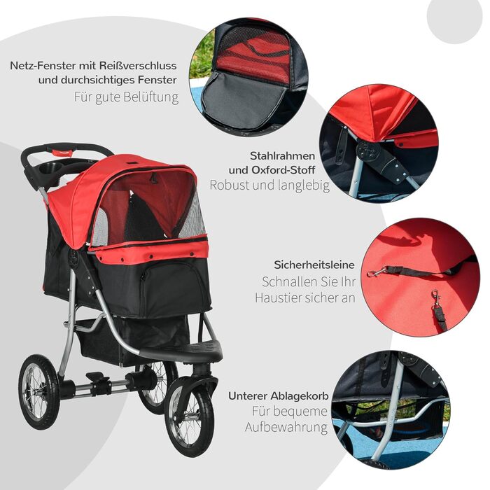 PawHut Складаний візок для собак і котів до 10 кг, червоний