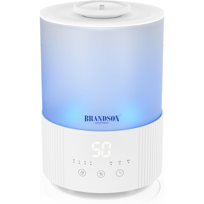 Зволожувач повітря Brandson з дисплеєм, 2.5 л, 3 режими, регулювання вологості, тихий, LED-підсвітка, таймер, режим сну, для вітальні та спальні