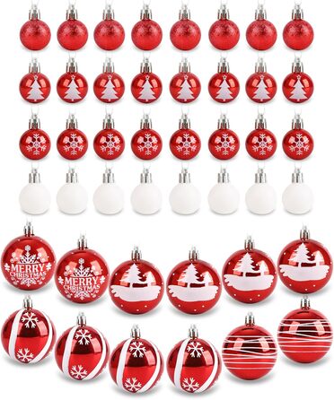 Ялинкові кулі Ilauke, 44 шт. Пластикові кулі червоно-білі, 3 та 6 см. Декорації для ялинки, прикраси на свята, для дому, вечірки, весілля, Різдво.