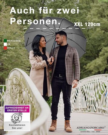 Стійкий до вітру парасолька Ø120см, великий парасолька XXL з відбиваючим краєм, 12 спиць, парасолька-тростина з чохлом - для чоловіків та жінок, оливковий (сірий)