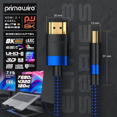 HDMI 2.1 кабель 8K/4K для TV, Blu-ray, PS5, Xbox Series X, Switch - 2 метри, 48 Gbit/s, Ethernet, чорний