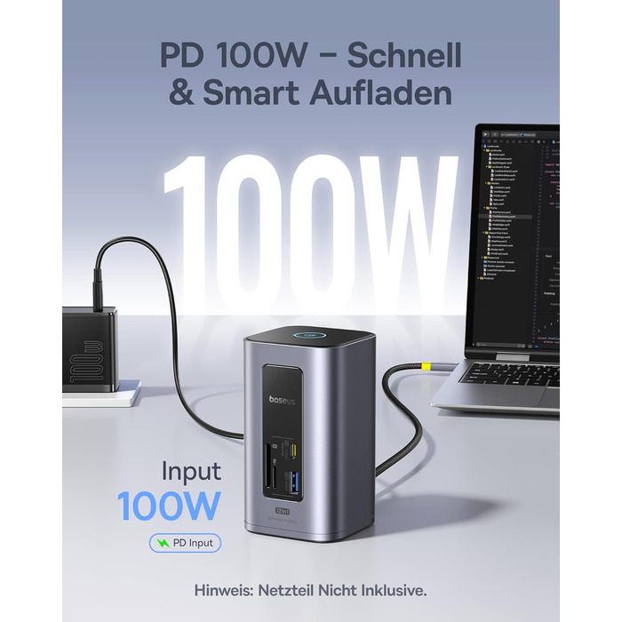 Базаус Док-станція USB-C 12-в-1 для ноутбуків Dell/HP/Lenovo/Asus/Acer/Mac: 2 монітори 4K HDMI, 10Gbps USB-C/A, 100W PD, Gigabit Ethernet