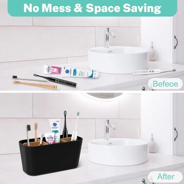 Підставка для зубних щіток з бамбуковими перегородками, органайзер для зубних щіток на 4 відділення + місце для пасти, чорний