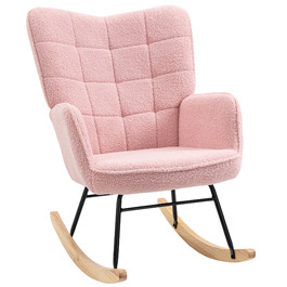 HOMCOM Rocking Chair Glider Accent Chair Rocker Recliner Living Room Chair for Bedroom, up to 120 kg, Faux Sheepskin, Pink | Aosom