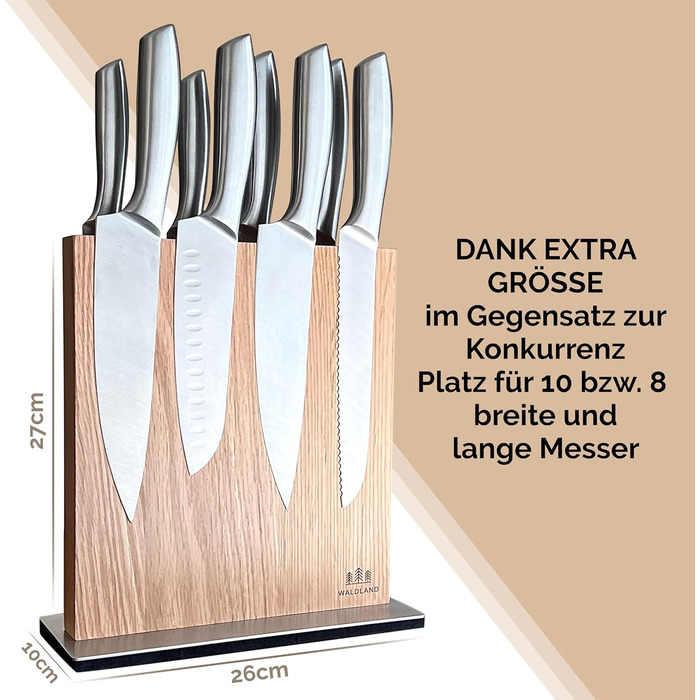 WALDLAND Premium Knife Block without Knives – Magnetic Knife Block made of fine and robust oak wood | Magnetic knife holder | Magnetic knife holder | Wood block