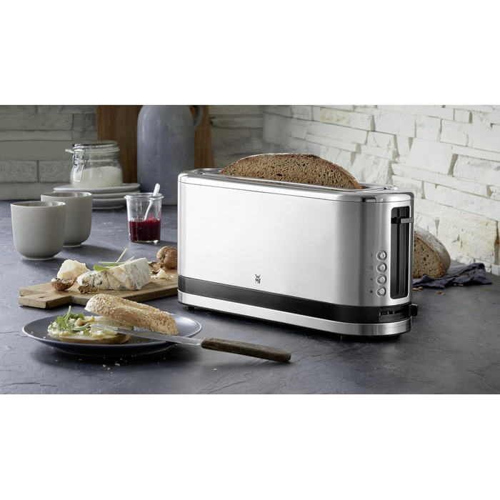 WMF Kitchenminis Long Slot Toaster with Roll Attachment, 2 Slices, XXL, Bagel Function, 7 Browning Levels, 900W, Toaster Stainless Steel Matte