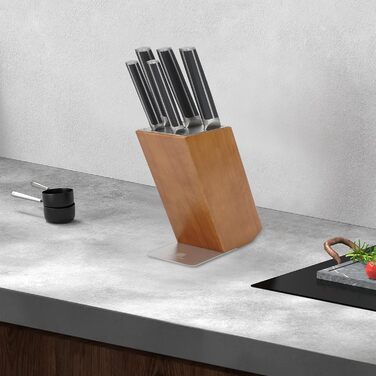 Набір ножів у блоці 13 предметів з нержавіючої сталі з ергономічними ручками, набір кухонних ножів для кухні, дерев'яний блок з шкіряним ремінцем