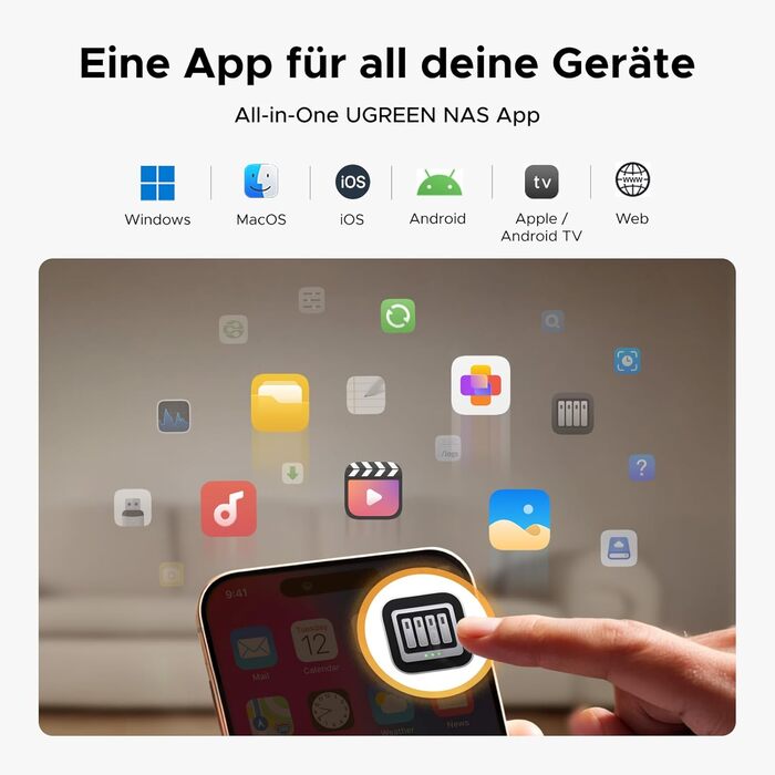 NAS UGREEN DH2300: 2 відсіки, NFC, AI фотоальбом, 4K відеотека, 1GbE LAN, 4GB RAM (без дисків)