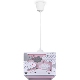 Paco Home Pendant Lamp Children's Room Ceiling Lamp Chandelier Lampshade Fabric E27 Lion Jungle Glow-in-the-Dark (Clouds, Pink)