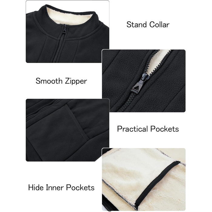 Чоловіча флісова жилетка AIEOE для осені та зими, тепла, з 4 кишенями, стійким коміром, без рукавів, чорна, XL