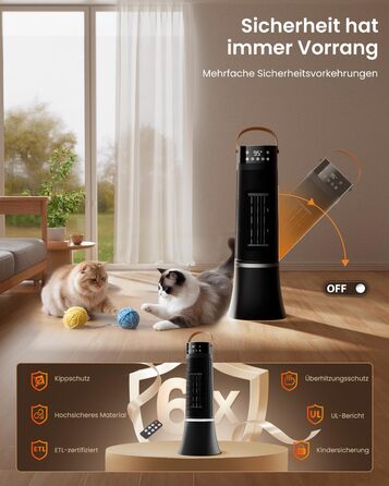 Електричний обігрівач 2000W з керамічним PTC нагрівачем, 75° обертання, термостат, тиха електропіч, 3 режими, таймер 24 години, захист від перегріву та перекидання