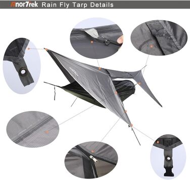 Гамак для кемпінгу з москітною сіткою та тентом від дощу, двомісний, 210T нейлон, водонепроникний комплект для піших прогулянок (зелений)