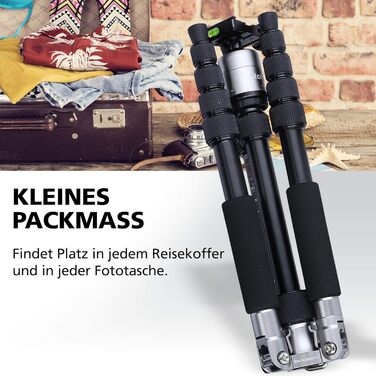 Штатив Rollei Compact Traveler No.1 143cm для камери з кульковою головкою. Легкий штатив для подорожей, сумісний з Arca Swiss, для DSLR та смартфонів (алюміній, титан)