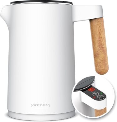 Arendo - Stainless Steel Kettle with Temperature Setting - 45°C-100°C - 1.5 Liter - Double-Walled - BPA Free - Keep Warm Function - Tea Kettle with Temperature Indicator - Cool Touch Handle - Matte White