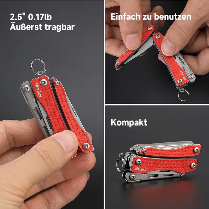 NexTool Mini Flagship Multitool, Mini Multitool 10 IN 1 Multitool with Mini Pocket Knife, Bottle Opener, Scissors, Pliers, Screwdriver, Multifunction Tool for Camping Accessories - Red