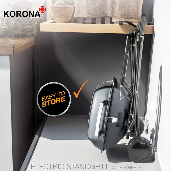 Електричний гриль Korona 46221 XXL 2200 Вт з великим гриль-решіткою 51x30 см, захистом від вітру, індикатором, роликами та плавним регулюванням температури