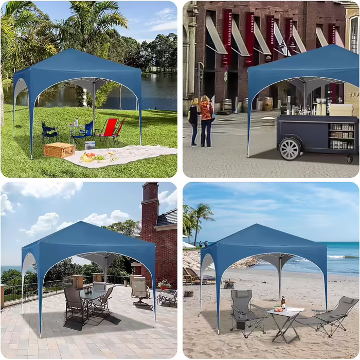 WOLTU Foldable Gazebo - Waterproof Folding Pavilion Sunshade Event Gazebo Garden Pavilion for Terrace Camping Festival with Half-Moon Roof Pagoda Tent of the Half-Circle from Oxford Fabric and Metal Frame - 3x3m Blue