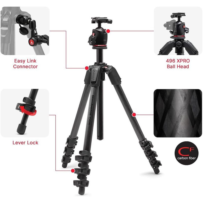 Штатив Manfrotto 055XPRO3 з триногим наголовником – професійний штатив з алюмінію, 3 секції, для DSLR та аксесуарів