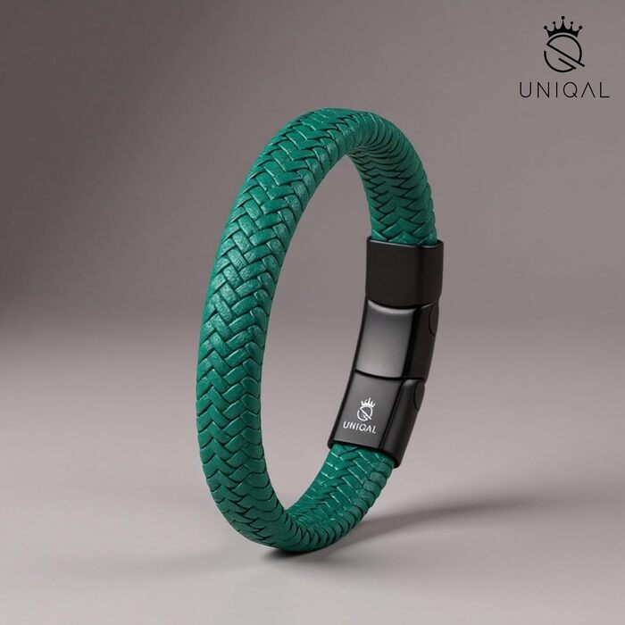 Браслет чоловічий шкіряний UNIQAL 'BRAID' плетене чорне з нержавіючої сталі, 23 см, з подарунковою коробкою