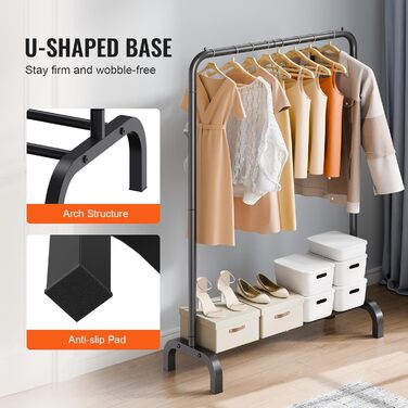 Стійка для одягу VEVOR - чорна, 400 x 1010 x 1510 мм. Підходить для спальні, ванної, гардеробу та прихожої. Міцна та універсальна