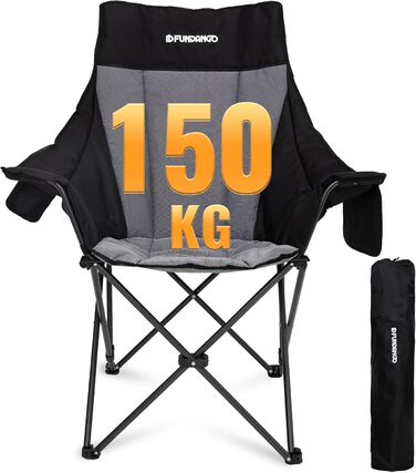 Складний туристичний стілець Fundango 150 кг, великий стілець для кемпінгу з високою спинкою, комфортний з підлокітниками для саду, відпочинку на природі, риболовлі, дача