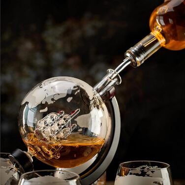 Whiskey Carafe Set - Whiskey Gift Set - Gifts for Men - Men's Gifts Gift - Birthday Gift for Men - Globe Decanter 900ML, Gift Box, 4 Whiskey Glasses, 4 Whiskey Stones