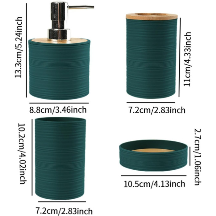 Набір аксесуарів для ванної кімнати Perfk (4 шт.): дозатор мила, тримач для зубних щіток, склянки для ополіскувача, декор для ванної кімнати, зелений (темно-зелений)