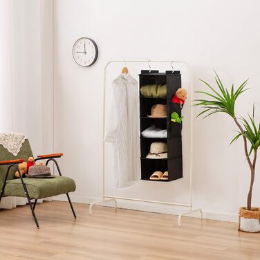 Органайзер для шафи Youdenova з 6 відділеннями: міцна підвісна система зберігання з МДФ та бамбуковими опорами. Чорний колір