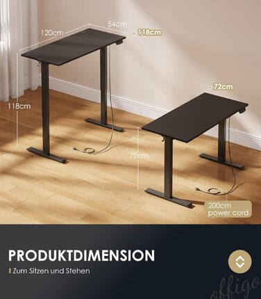 OffiGo Height Adjustable Electric Standing Desk - Ergonomic Computer Desk with Memory Function - Modern White Standing Desk for Home & Office (120x54cm)
